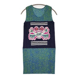 PLEATS PLEASE ISSEY MIYAKE プリーツ カニ 柄 サイズ3 ノースリーブチュニック ワンピース 2009SS グリーン ネイビー レディース プリーツプリーズ【中古】6-0505S♪