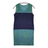 PLEATS PLEASE ISSEY MIYAKE プリーツ カニ 柄 サイズ3 ノースリーブチュニック ワンピース 2009SS グリーン ネイビー レディース プリーツプリーズ【中古】6-0505S♪