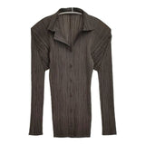 PLEATS PLEASE ISSEY MIYAKE プリーツ PP73-JK224 オープンカラーシャツ ジャケット ブラウン系 レディース プリーツプリーズ【中古】6-0830M∞
