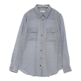 EQUIPMENT femme シルク 千鳥格子 長袖シャツ ブルー ホワイト レディース エキプモン【中古】6-0808M∞
