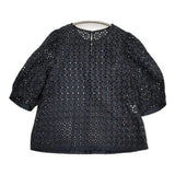 PLST 新品 カットワークレースブラウス（半袖） 定価8990円 サイズL ブラウス シャツ ブラック レディース プラステ【中古】6-0514S♪