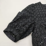 PLST 新品 カットワークレースブラウス（半袖） 定価8990円 サイズL ブラウス シャツ ブラック レディース プラステ【中古】6-0514S♪