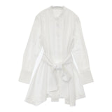 PLST 新品 ビエララウンドヘムシャツ 定価7990円 ベルト付き 長袖シャツ ホワイト レディース プラステ【中古】6-0812M∞