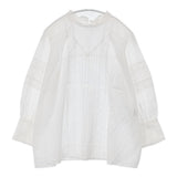 PLST シアーコットンレースブラウス（七分） グラフチェック 定価8990円 サイズL ブラウス シャツ ホワイト レディース プラステ【中古】6-0728M△