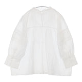PLST シアーコットンレースブラウス（七分） グラフチェック 定価8990円 サイズL ブラウス シャツ ホワイト レディース プラステ【中古】6-0728M△