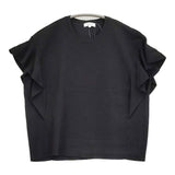 PLST 新品 レーヨンナイロンフリルスリーブセーター（半袖） 定価6990円 ニット ブラック レディース プラステ【中古】6-0514S♪