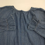 SM2 Samansa Mos2 新品 kazumiさんコラボ 袖口刺繍デニム ワンピース ブルー レディース サマンサモスモス【中古】6-0727M∞