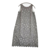 mina perhonen gemma xs3619 サイズ36 刺繍 コットンシルク ノースリーブ ワンピース グレー ホワイト レディース ミナペルホネン【中古】6-0509S♪
