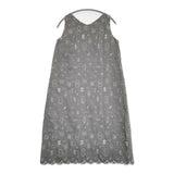 mina perhonen gemma xs3619 サイズ36 刺繍 コットンシルク ノースリーブ ワンピース グレー ホワイト レディース ミナペルホネン【中古】6-0509S♪