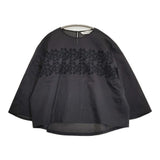 mina perhonen flower cake dr1033 サイズ36 刺繍 七分袖 シルクコットン ブラウス シャツ ブラック レディース ミナペルホネン【中古】6-0509M♪