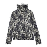 49AV.junko shimada ウール 総柄 ニットソー 長袖Ｔシャツ カットソー ロンＴ ブラック グレー レディース ジュンコシマダ【中古】6-0720M∞