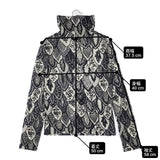 49AV.junko shimada ウール 総柄 ニットソー 長袖Ｔシャツ カットソー ロンＴ ブラック グレー レディース ジュンコシマダ【中古】6-0720M∞