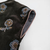 mina perhonen chum ベルベット 刺繍 サイズ38 va3470 フレンチスリーブ ワンピース ダークブラウン レディース ミナペルホネン【中古】6-0505T♪