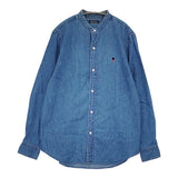 BOHEMIANS デニムバンドカラーシャツ サイズ2 日本製 刺繍 コットンヘンプ 長袖シャツ ブルー メンズ ボヘミアンズ【中古】6-0630M♪