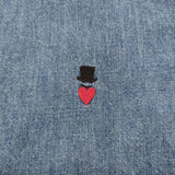 BOHEMIANS デニムバンドカラーシャツ サイズ2 日本製 刺繍 コットンヘンプ 長袖シャツ ブルー メンズ ボヘミアンズ【中古】6-0630M♪