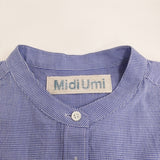Midi-umi パターンショートシャツ ギンガムチェック 定価16940円 バンドカラー 長袖シャツ ブルー ホワイト レディース ミディウミ【中古】6-0505M♪