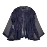 tricot COMME des GARCONS プリーツ チャイナボタン シアーブラウス ノーカラージャケット AD2014 ネイビー レディース トリココムデギャルソン【中古】6-0619M♪