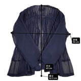 tricot COMME des GARCONS プリーツ チャイナボタン シアーブラウス ノーカラージャケット AD2014 ネイビー レディース トリココムデギャルソン【中古】6-0619M♪