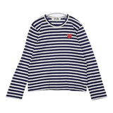 PLAY COMME des GARCONS ハートワッペン ボーダー L 長袖Ｔシャツ カットソー ロンＴ AD2022 ネイビー ホワイト レディース プレイコムデギャルソン【中古】6-0723M∞