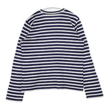 PLAY COMME des GARCONS ハートワッペン ボーダー L 長袖Ｔシャツ カットソー ロンＴ AD2022 ネイビー ホワイト レディース プレイコムデギャルソン【中古】6-0723M∞