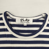 PLAY COMME des GARCONS ハートワッペン ボーダー L 長袖Ｔシャツ カットソー ロンＴ AD2022 ネイビー ホワイト レディース プレイコムデギャルソン【中古】6-0723M∞
