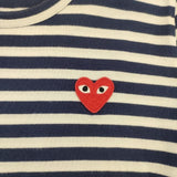 PLAY COMME des GARCONS ハートワッペン ボーダー L 長袖Ｔシャツ カットソー ロンＴ AD2022 ネイビー ホワイト レディース プレイコムデギャルソン【中古】6-0723M∞