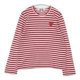 PLAY COMME des GARCONS ハートワッペン ボーダー L 長袖Ｔシャツ カットソー ロンＴ AD2022 レッド ホワイト レディース プレイコムデギャルソン【中古】6-0723M∞