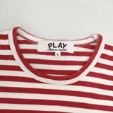 PLAY COMME des GARCONS ハートワッペン ボーダー L 長袖Ｔシャツ カットソー ロンＴ AD2022 レッド ホワイト レディース プレイコムデギャルソン【中古】6-0723M∞