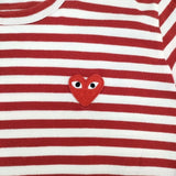 PLAY COMME des GARCONS ハートワッペン ボーダー L 長袖Ｔシャツ カットソー ロンＴ AD2022 レッド ホワイト レディース プレイコムデギャルソン【中古】6-0723M∞