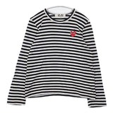 PLAY COMME des GARCONS ハートワッペン ボーダー L 長袖Ｔシャツ カットソー ロンＴ AD2016 ブラック ホワイト レディース プレイコムデギャルソン【中古】6-0723M∞