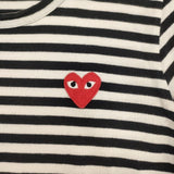 PLAY COMME des GARCONS ハートワッペン ボーダー L 長袖Ｔシャツ カットソー ロンＴ AD2016 ブラック ホワイト レディース プレイコムデギャルソン【中古】6-0723M∞