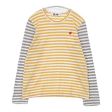 PLAY COMME des GARCONS ハートワッペン ボーダー L 長袖Ｔシャツ カットソー ロンＴ AD2022 イエロー ホワイト レディース プレイコムデギャルソン【中古】6-0723M∞