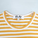PLAY COMME des GARCONS ハートワッペン ボーダー L 長袖Ｔシャツ カットソー ロンＴ AD2022 イエロー ホワイト レディース プレイコムデギャルソン【中古】6-0723M∞