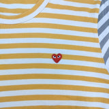 PLAY COMME des GARCONS ハートワッペン ボーダー L 長袖Ｔシャツ カットソー ロンＴ AD2022 イエロー ホワイト レディース プレイコムデギャルソン【中古】6-0723M∞