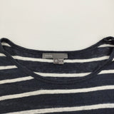 VINCE. リネンボーダーポケットTシャツ サイズXS 923-66239 長袖Ｔシャツ カットソー ロンＴ ネイビー ホワイト レディース ヴィンス【中古】6-0721M♪