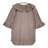 BEAMS BOY ジャガードフリルギャザーショートスリーブ 定価8580円 ブラウス シャツ 25SS ライトグレー レディース ビームスボーイ【中古】6-0505M♪