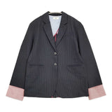 Uhr Convertible Cuff Jacket 38 定価50600円 26SSUhr-JK506 ストライプ テーラードジャケット 26SS ネイビー ホワイト レディース ウーア【中古】6-0509M♪