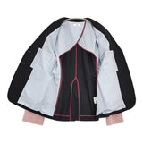 Uhr Convertible Cuff Jacket 38 定価50600円 26SSUhr-JK506 ストライプ テーラードジャケット 26SS ネイビー ホワイト レディース ウーア【中古】6-0509M♪