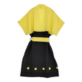 Haat ISSEY MIYAKE リネン 染め ベルト付き HA61FT602 Vネック ワンピース イエロー ブラック レディース ハートイッセイミヤケ【中古】6-0509S♪