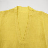 Haat ISSEY MIYAKE リネン 染め ベルト付き HA61FT602 Vネック ワンピース イエロー ブラック レディース ハートイッセイミヤケ【中古】6-0509S♪