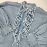Johnbull 26SS デニムフリルシャツ 定価22000円 JL254S06 サイズS 長袖シャツ ミズイロ レディース ジョンブル【中古】6-0618G◎