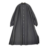 YLEVE COTTON RAYON BROAD LONG SHIRT ギャザー バンドカラーシャツドレス ワンピース 21AW ブラック レディース イレーヴ【中古】6-0721M♪