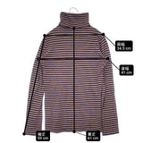 FILATURES DU LION カシミヤ混 ボーダー ハイネック 長袖Ｔシャツ カットソー ロンＴ ベージュ パープル レディース フィラチュールドュリオン【中古】6-0819M∞