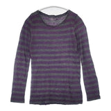 FILATURES DU LION カシミヤ混 ボーダー ニットソー 長袖Ｔシャツ カットソー ロンＴ グレー パープル レディース フィラチュールドュリオン【中古】6-0819M∞