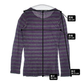 FILATURES DU LION カシミヤ混 ボーダー ニットソー 長袖Ｔシャツ カットソー ロンＴ グレー パープル レディース フィラチュールドュリオン【中古】6-0819M∞
