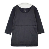 PUPULA サテン切替 シルク 七分袖 長袖Ｔシャツ カットソー ロンＴ ブラック レディース ププラ【中古】6-0819M∞