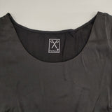 PUPULA サテン切替 シルク 七分袖 長袖Ｔシャツ カットソー ロンＴ ブラック レディース ププラ【中古】6-0819M∞
