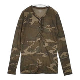 MAJESTIC FILATURES 迷彩 カシミヤ混 長袖Ｔシャツ カットソー ロンＴ カーキ レディース マジェスティックフィラチュール【中古】6-0819M∞