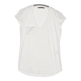 transit par such Y-O-240 サイズ1 イタリア製 レーヨン Vネック 半袖Ｔシャツ カットソー ホワイト レディース トランジットパーサッチ【中古】6-0531S♪