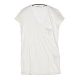 transit par such F-B-110 イタリア製 サイズ1 Vネック リネンコットン 半袖Ｔシャツ カットソー ホワイト レディース トランジットパーサッチ【中古】6-0531S♪